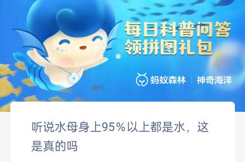 听说水母身上95%以上都是水这是真的吗